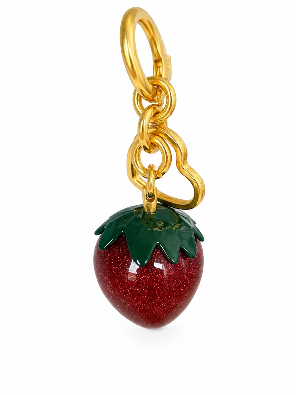 Glitter Strawberry Bag Charm Keychain Gold Heart Accent-New